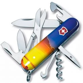Швейцарський ніж Victorinox Climber 91 мм, 14 функцій, різнокольоровий, принт світанок (1.3703.7_T3220pw)