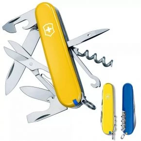 Швейцарський ніж Victorinox Climber 91 мм, 14 функцій, жовтий, синя вставка (1.3703.8.2)