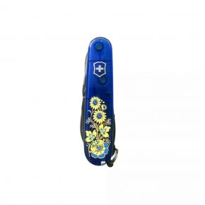 Швейцарський ніж Victorinox Climber 91 мм, 14 функцій, синій прозорий, принт квіти (1.3703.T2_T1050u)