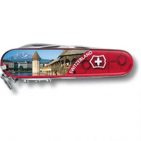 Швейцарський ніж Victorinox Climber 91 мм, 14 функцій, червоний прозорий, принт Люцерн (1.3703.TE1)