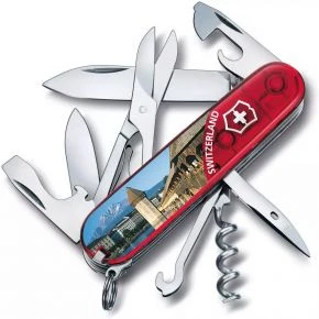Швейцарський ніж Victorinox Climber 91 мм, 14 функцій, червоний прозорий, принт Люцерн (1.3703.TE1)