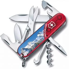 Швейцарський ніж Victorinox Climber 91 мм, 14 функцій, червоний прозорий, принт Юнгфрау (1.3703.TE3)