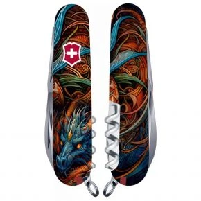 Швейцарський ніж Victorinox Climber 91 мм, 14 функцій, різнокольоровий, принт сапфіровий дракон (1.3703_Z3260p)