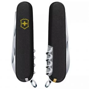 Швейцарський ніж Victorinox Huntsman 91 мм, 15 функцій, чорний матовий, жовтий логотип (1.3713.3_M0008p)