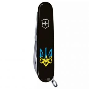 Швейцарський ніж Victorinox Huntsman 91 мм, 15 функцій, чорний, принт готичний тризуб (1.3713.3_T0636u)