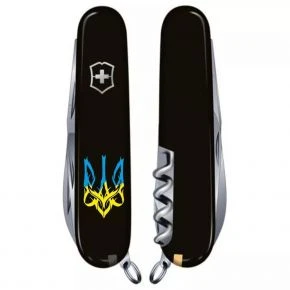 Швейцарський ніж Victorinox Huntsman 91 мм, 15 функцій, чорний, принт готичний тризуб (1.3713.3_T0636u)