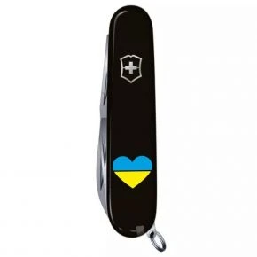 Швейцарський ніж Victorinox Huntsman 91 мм, 15 функцій, чорний, принт синьо-жовте серце (1.3713.3_T1090u)