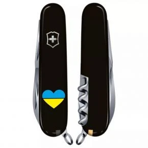 Швейцарський ніж Victorinox Huntsman 91 мм, 15 функцій, чорний, принт синьо-жовте серце (1.3713.3_T1090u)