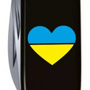 Швейцарський ніж Victorinox Huntsman 91 мм, 15 функцій, чорний, принт синьо-жовте серце (1.3713.3_T1090u)