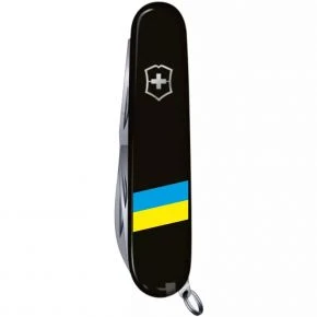 Швейцарський ніж Victorinox Huntsman 91 мм, 15 функцій, чорний, принт прапор України (1.3713.3_T1100u)