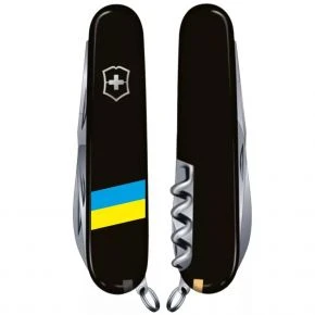 Швейцарський ніж Victorinox Huntsman 91 мм, 15 функцій, чорний, принт прапор України (1.3713.3_T1100u)