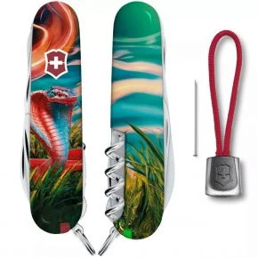 Швейцарський ніж Victorinox Huntsman 91 мм, 15 функцій, чорний, принт барвиста кобра (1.3713.3_Z4290pk)
