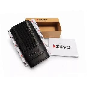 Футляр для 3 сигар Zippo, натуральна шкіра з тисненням під карбон, чорний (2007999)
