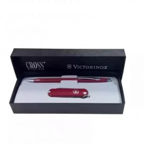 Подарунковий набір Victorinox: швейцарський ніж Classic SD 58 мм, 7 функцій, і ручка Cross, червоний (4.4401)