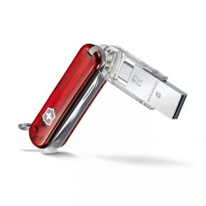 Швейцарський ніж Victorinox @work 58 мм, 8 функцій, червоний прозорий, USB 32 ГБ, у блістері (4.6235.TG32B1)