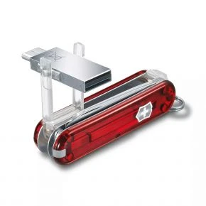 Швейцарський ніж Victorinox @work 58 мм, 8 функцій, червоний прозорий, USB 32 ГБ, у блістері (4.6235.TG32B1)