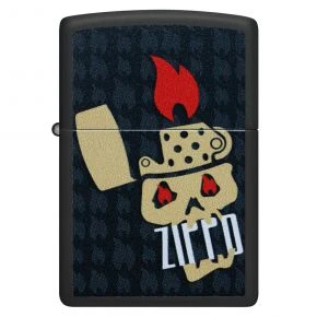Бензинова запальничка Zippo Skull and Flames, чорна матова (47256)