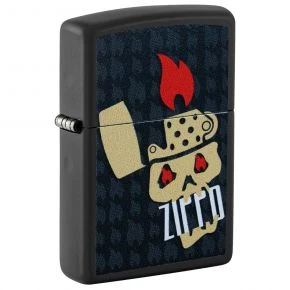 Бензинова запальничка Zippo Skull and Flames, чорна матова (47256)