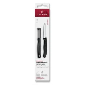 Набір для чищення овочів із 2 предметів Victorinox Swiss Classic Paring Set 8 см з I-овочечисткою, чорний (6.7113.21)