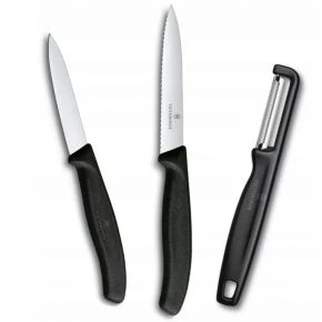 Набір для чищення овочів із 3 предметів Victorinox Swiss Classic Paring Set 10 см з I-овочечисткою, чорний (6.7113.33)