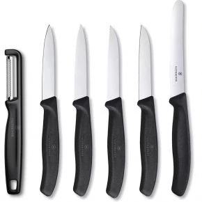 Набір для чищення овочів із 6 предметів Victorinox Swiss Classic Paring Set 11 см з I-овочечисткою, чорний, подарункова коробка (6.7113.61G)