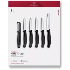 Набір для чищення овочів із 6 предметів Victorinox Swiss Classic Paring Set 11 см з I-овочечисткою, чорний, подарункова коробка (6.7113.61G)