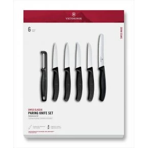 Набір для чищення овочів із 6 предметів Victorinox Swiss Classic Paring Set 11 см з I-овочечисткою, чорний, подарункова коробка (6.7113.61G)