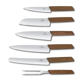 Набір кухонних ножів Victorinox Swiss Modern Wood, 6 предметів у підставці, натуральне дерево (6.7186.6)