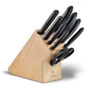 Набір кухонних ножів Victorinox Swiss Classic Cutlery Block, 9 предметів у буковій підставці, чорний (6.7193.9)