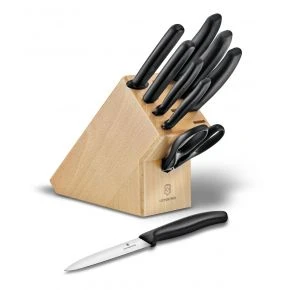 Набір кухонних ножів Victorinox Swiss Classic Cutlery Block, 9 предметів у буковій підставці, чорний (6.7193.9)