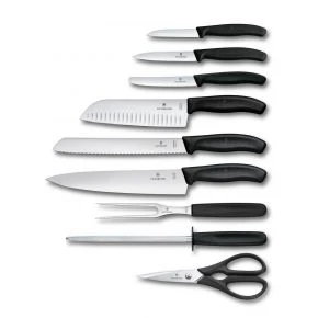 Набір кухонних ножів Victorinox Swiss Classic Cutlery Block, 9 предметів у буковій підставці, чорний (6.7193.9)