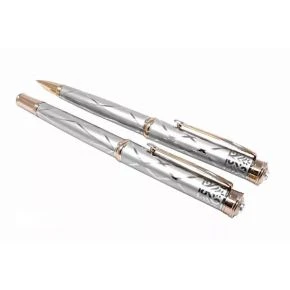 Набір ручок Gianni Terra «Silver with Gold», кулькова й пір'яна, сріблястий (HH122/B-F(silver))