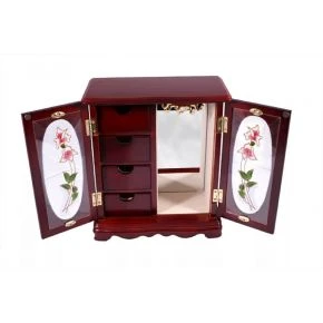 Шафка-скринька для прикрас King Wood з квітковим декором, дерево, 11,5 x 23 x 27 см, вишнева (JF-K5194C)
