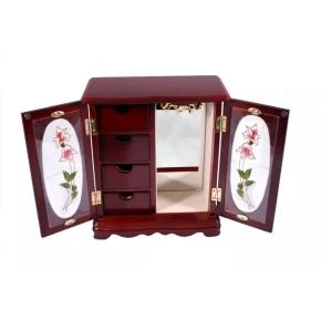 Шафка-скринька для прикрас King Wood з квітковим декором, дерево, 11,5 x 23 x 27 см, вишнева (JF-K5194C)