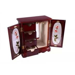Шафка-скринька для прикрас King Wood з квітковим декором, дерево, 11,5 x 23 x 27 см, вишнева (JF-K5194C)