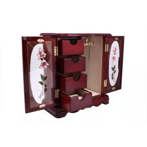 Шафка-скринька для прикрас King Wood з квітковим декором, дерево, 11,5 x 23 x 27 см, вишнева (JF-K5194C)