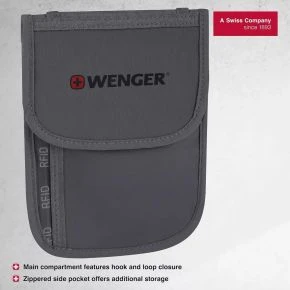 Сумочка для документів на шию Wenger Travel Accessories, RFID-захист, сіра (Wt611878)