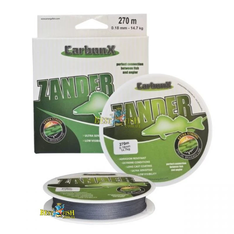 Плетений шнур CarbonX Zander 0.10 мм 270 м 8.4 кг сірий (30950310) Плетений шнур CarbonX Zander 0.10 мм 270 м 8.4 кг сірий (30950310)