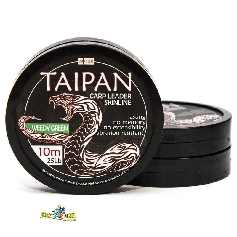 Короповий поводочний матеріал Bratfishing Taipan Carp Leader Skinline Weedy Green 10m 25lb зелений Короповий поводочний матеріал Bratfishing Taipan Carp Leader Skinline Weedy Green 10m 25lb зелений