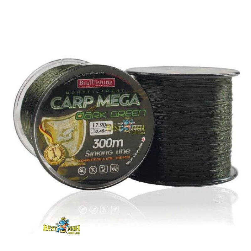 Волосінь Bratfishing Carp mega dark green 0.30mm Волосінь Bratfishing Carp mega dark green 0.30mm